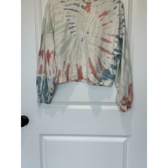 Z Supply Tie Dye Cropped Sweatshirt White Red Blue Size Medium - Picture 3 of 7